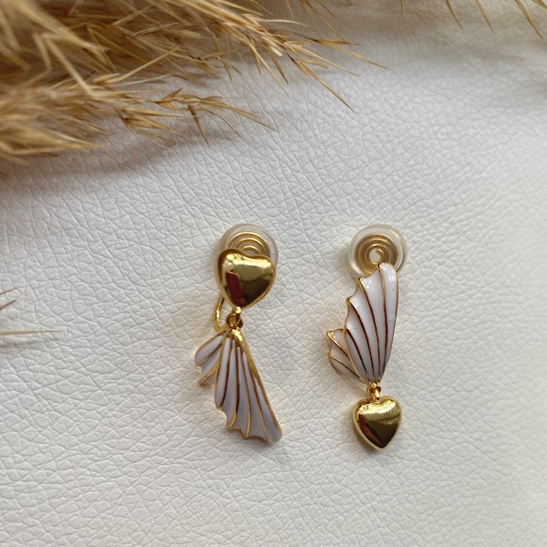 Ohrclips weiß und gold, Ohrringe für ohne Ohrringe-Loch, elegant undgefertigt, schlicht fashion #49