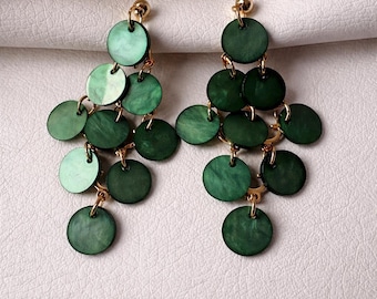 Green & Goldcolor Clip On Earrings, Elegant Plastic Discs