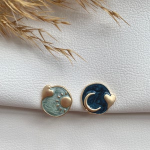 Ohrclips blau, Sonne, Mond und Herzen, für schmale bis normale Ohrläppchen,Ohrringe für ohne Ohrringe-Loch, 96 Bild 1