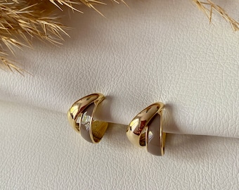 Ohrclips gold und braun, Ohrringe für ohne Ohrringe-Loch, elegant und handgefertigt, Slow Fashion #68