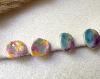 Ohrclips bunt pastel aus Ton, Ohrringe für ohne Ohrringe-Loch, elegant und handgefertigt, slow fashion #86