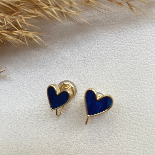 Ohrclips Herz blau, Ohrringe für ohne Ohrringe-Loch, elegant undgefertigt, schlicht, modisch #59