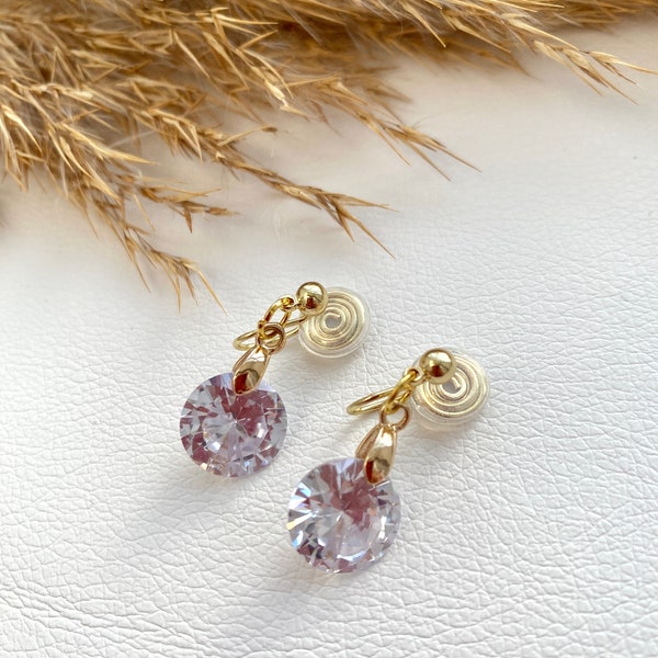 Ohrclips gold und kristal,Ohrringe für ohne Ohrringe-Loch, elegant undgefertigt,slow fashion #105