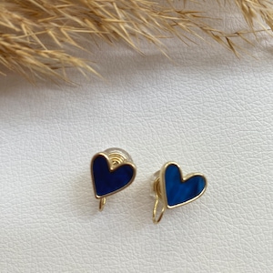 Ohrclips Herz blau, Ohrringe für ohne Ohrringe-Loch, elegant undgefertigt, schlicht, modisch 59 Bild 6