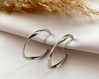 Ohrclips silber Ring groß und einfach, Ohrringe für ohneOhrringe-Loch, einzigartig, elegant und handgefertigt, handmade, simple fashion #106