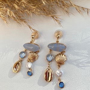 Ohrclips Muschel und Perlen aus Kunststoff,Ohrringe für ohne Ohrringe-Loch, elegant und handgefertigt, handmade 158 Bild 2