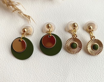 2 Paar Ohrclips grün und gold Ohrclips für ohne Ohrringe-Loch, elegant undhandgefertigt, handmade, simple fashion #71