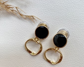 Ohrclips Gold und schwarz, Ohrringe für ohne Ohrringe-Loch, elegant undgefertigt, schlicht fashion #88