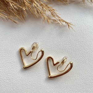 Ohrclips vergoldet Herz, Ohrringe für ohne Ohrringe-Loch, elegant und handgefertigt, slow fashion #82