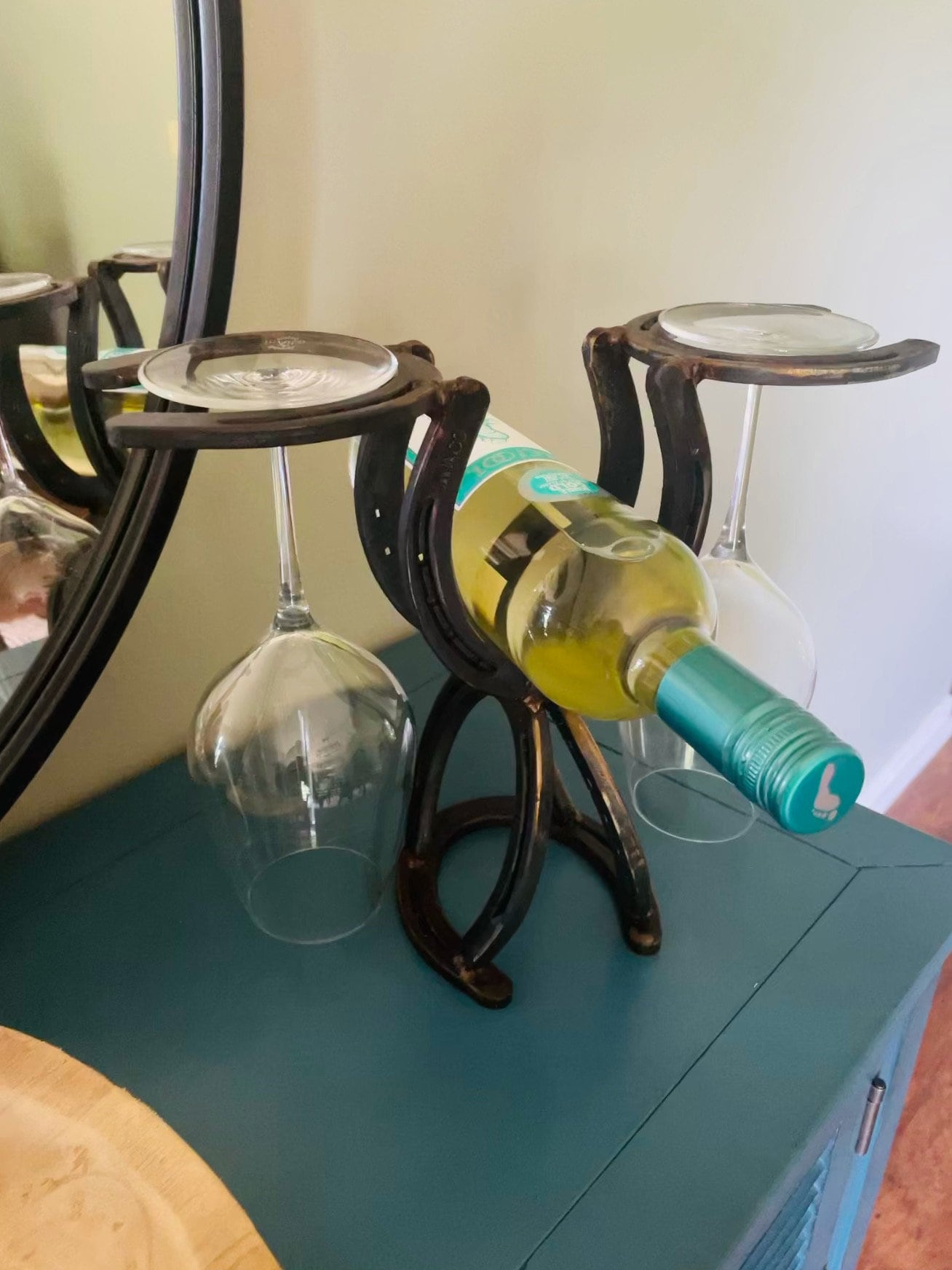 Handmade Horseshoe Wine Rack with Glass Holder Etsy