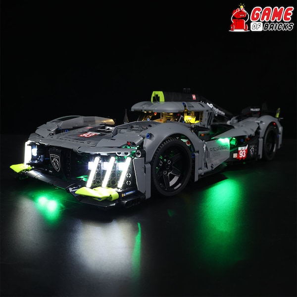 Kit d'éclairage LED pour Hypercar hybride 24H Le Mans 9X8 PEUGEOT - Compatible avec LEGO® 42156