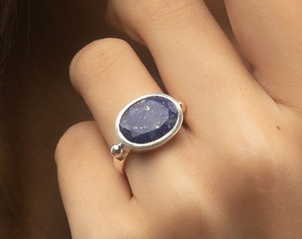 Lapis Lazuli Ring, 925 Stering Silver Ring, Gemstone Ring, September Birthstone Ring, Boho Ring, Cocktail Ring, Promise Ring, Bridal Ring