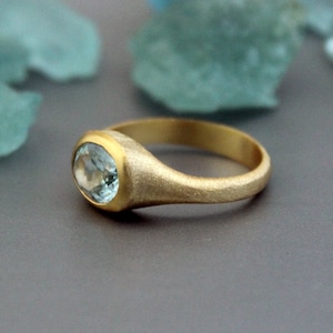 Natural Aquamarine Ring, Natural Genuine Real Blue Stone Ring, Aquamarine Solitaire Ring, 14K Gold Aquamarine Ring, Boho Engagement Ring