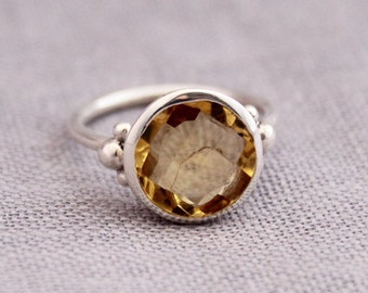 Citrine Ring, Solid Silver Ring, Mothers Day Gift, November Birthstone Jewelry, Handmade Cocktail Ring, Wedding Ring, Statement Ring