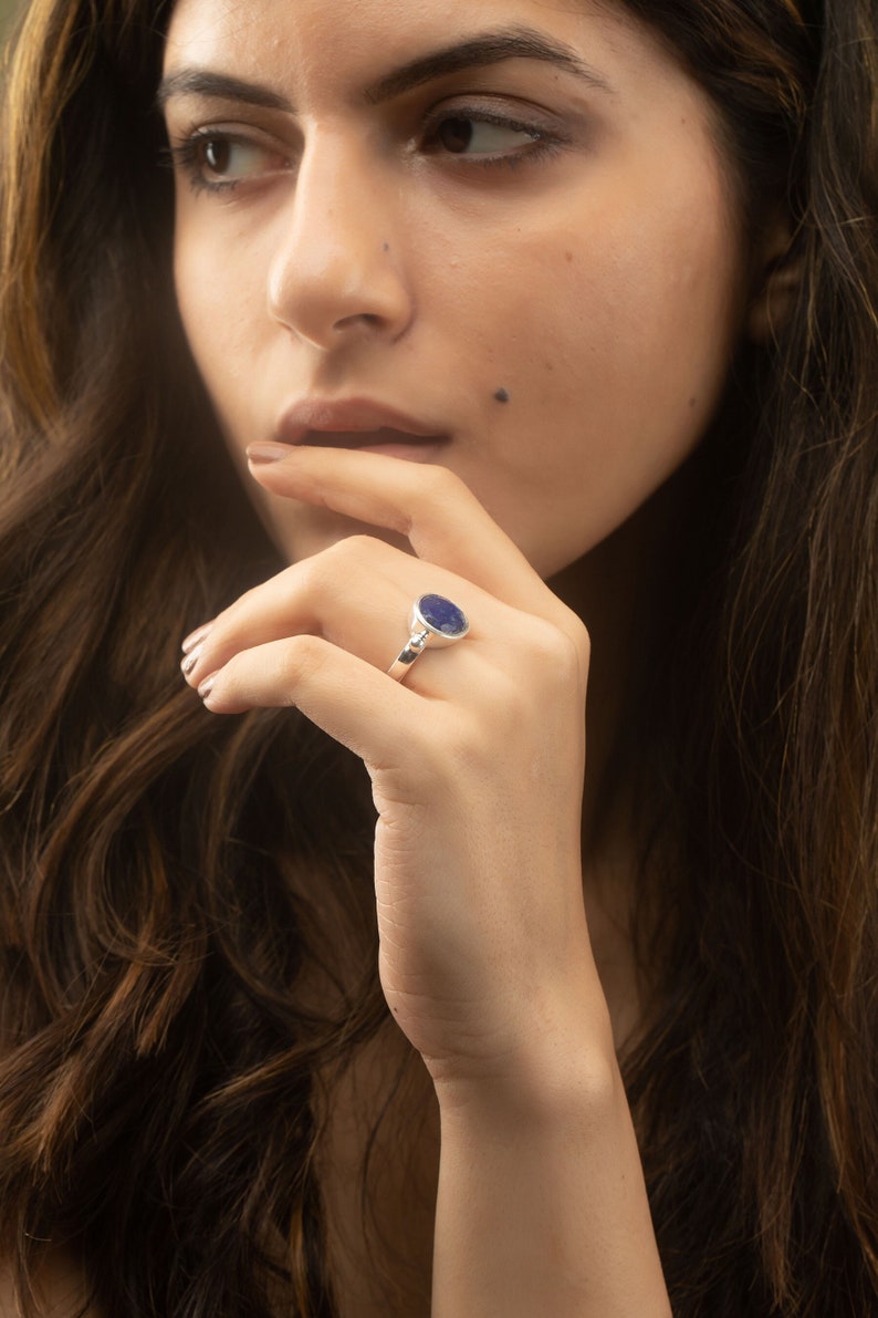 Lapis Lazuli Ring, 925 Stering Silver Ring, Gemstone Ring, September Birthstone Ring, Boho Ring, Cocktail Ring, Promise Ring, Bridal Ring image 3