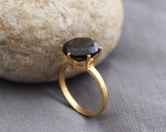 Smoky Quartz Ring, 925 Sterling Silver Ring, Cocktail Ring, Solitaire Ring, Sterling Silver Ring, Healing Crystal Ring, Capricorn Birthstone