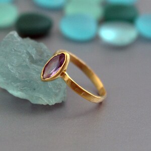Natural Amethyst Ring, Dainty Gold Ring, Purple Gemstone Ring, February Birthstone Jewelry, Promise Statement Ring, Gift for Mom, Minimalist
