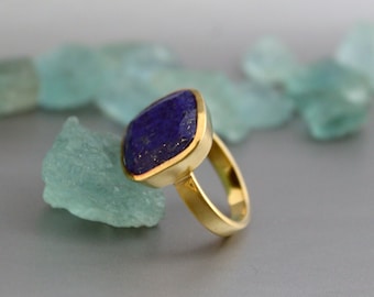 Lapis Lazuli Ring, Silver Engagement Ring, Wisdom Ring, Protection Ring, September Birthstone, Handmade Gemstone Jewelry, Taurus Birthstone