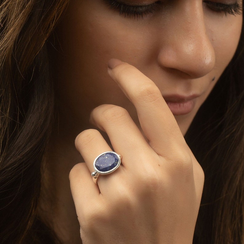 Lapis Lazuli Ring, 925 Stering Silver Ring, Gemstone Ring, September Birthstone Ring, Boho Ring, Cocktail Ring, Promise Ring, Bridal Ring image 1