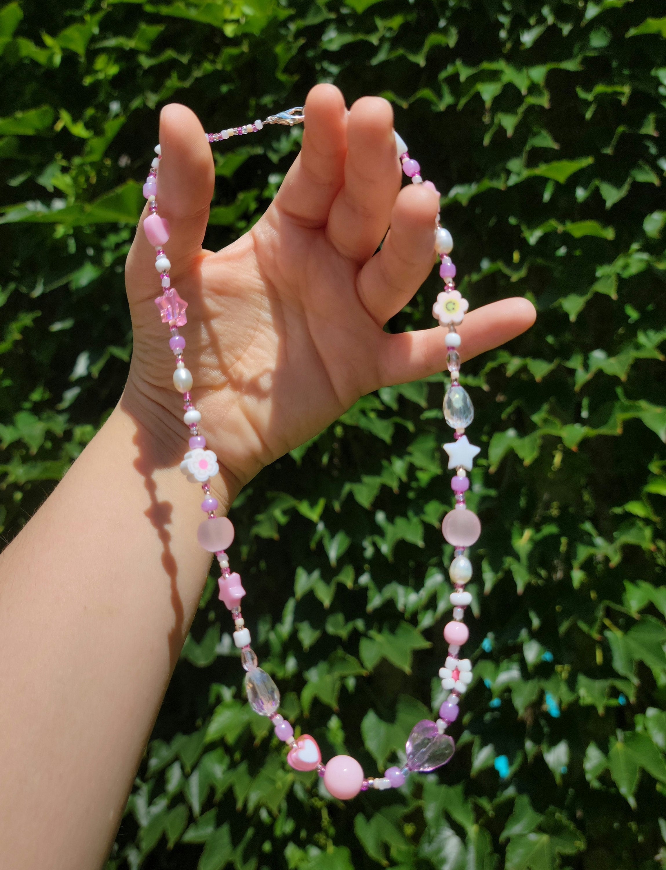 Pink and White Beaded Necklace