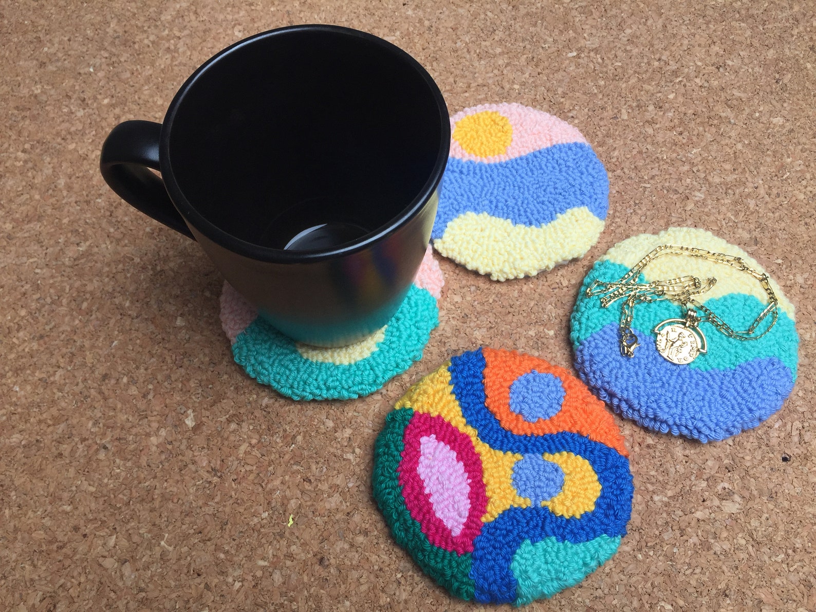 Punch Needle Mug Rug Punch Mug Coaster Drink Coaster Etsy