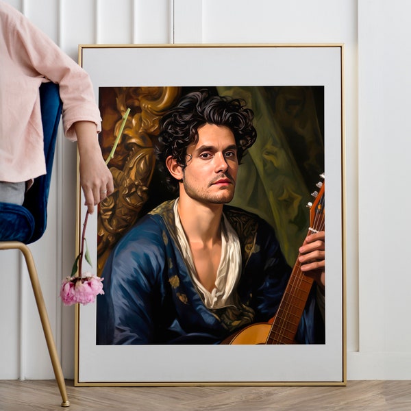 Ode to John Mayer, Renaissance Portrait, Digital Print, Instant Download, Wall Art, Aesthetic Print, Wall Decor, Digital Oil Painting