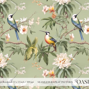 De Gournay geïnspireerd bloemen- en vogelpatroon, naadloos herhaalpatroon voor stoffensublimatie, digitale prints, naadloos patroon