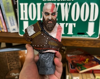 God of War Ragnarok Kratos Bust, Painted 3D Printed Statue (6 inch)