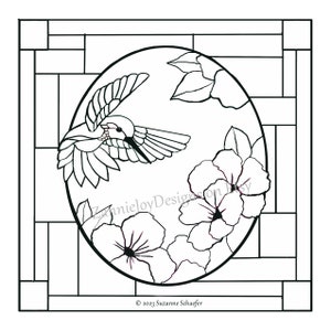 Glasmalerei Kolibri Muster, Malseite, Instant Download, Line Art