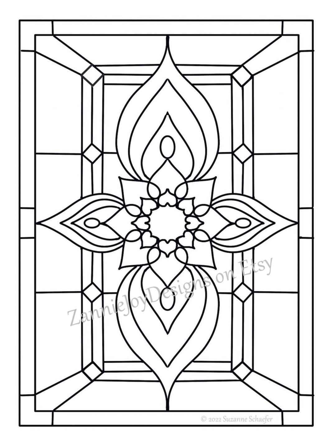 Stained Glass Pattern, Instant Download, Printable PDF, Coloring Page ...