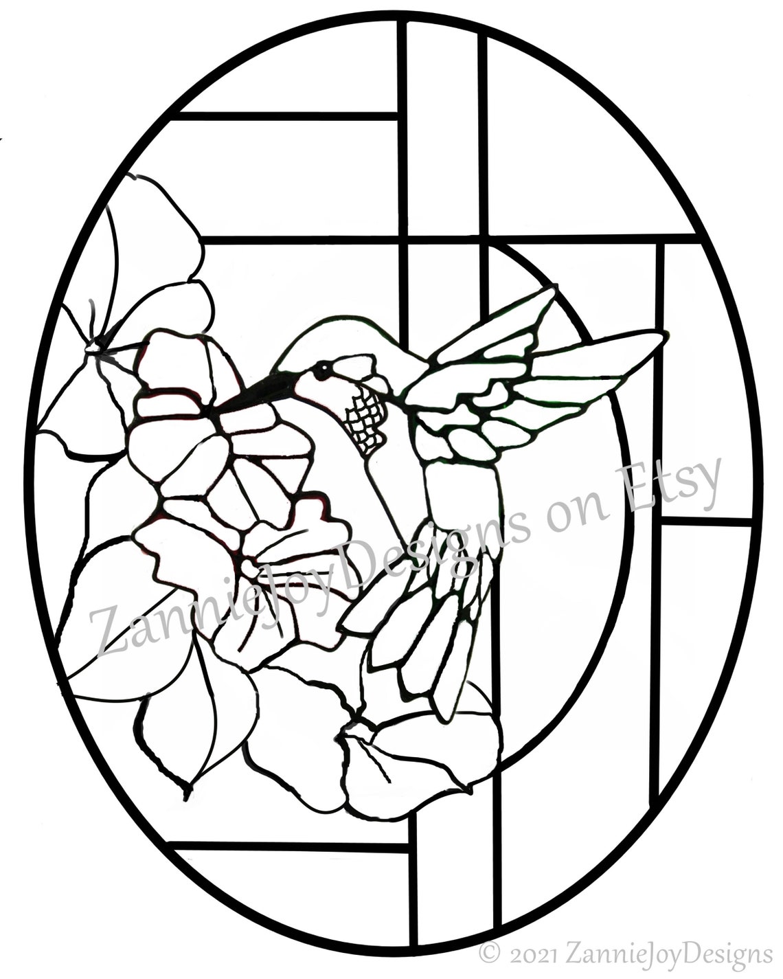 Stained Glass Hummingbird Pattern, Instant Download, Coloring Page