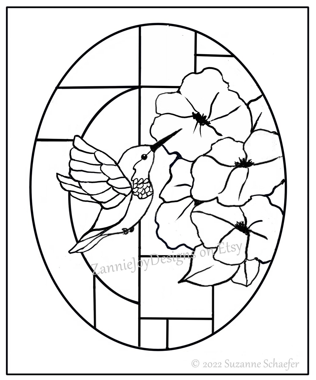 Stained Glass Hummingbird Pattern, Instant Download, Original Line