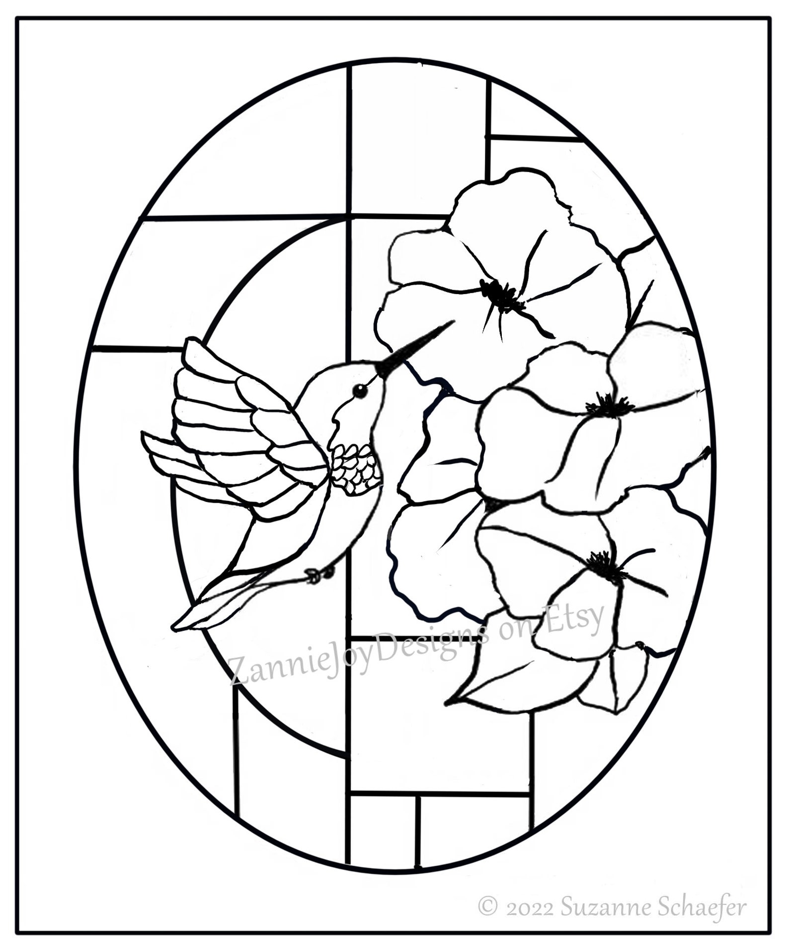 Stained Glass Hummingbird Pattern, Instant Download, Original Line