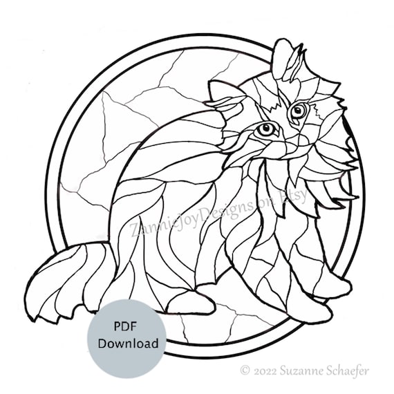 Stained Glass Cat Pattern Instant Download Printable Cat Etsy