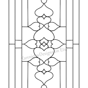 Stained Glass Hearts Pattern, Instant Download, Oblong Heart Print, Printable Pattern, Heart Design, Coloring Page