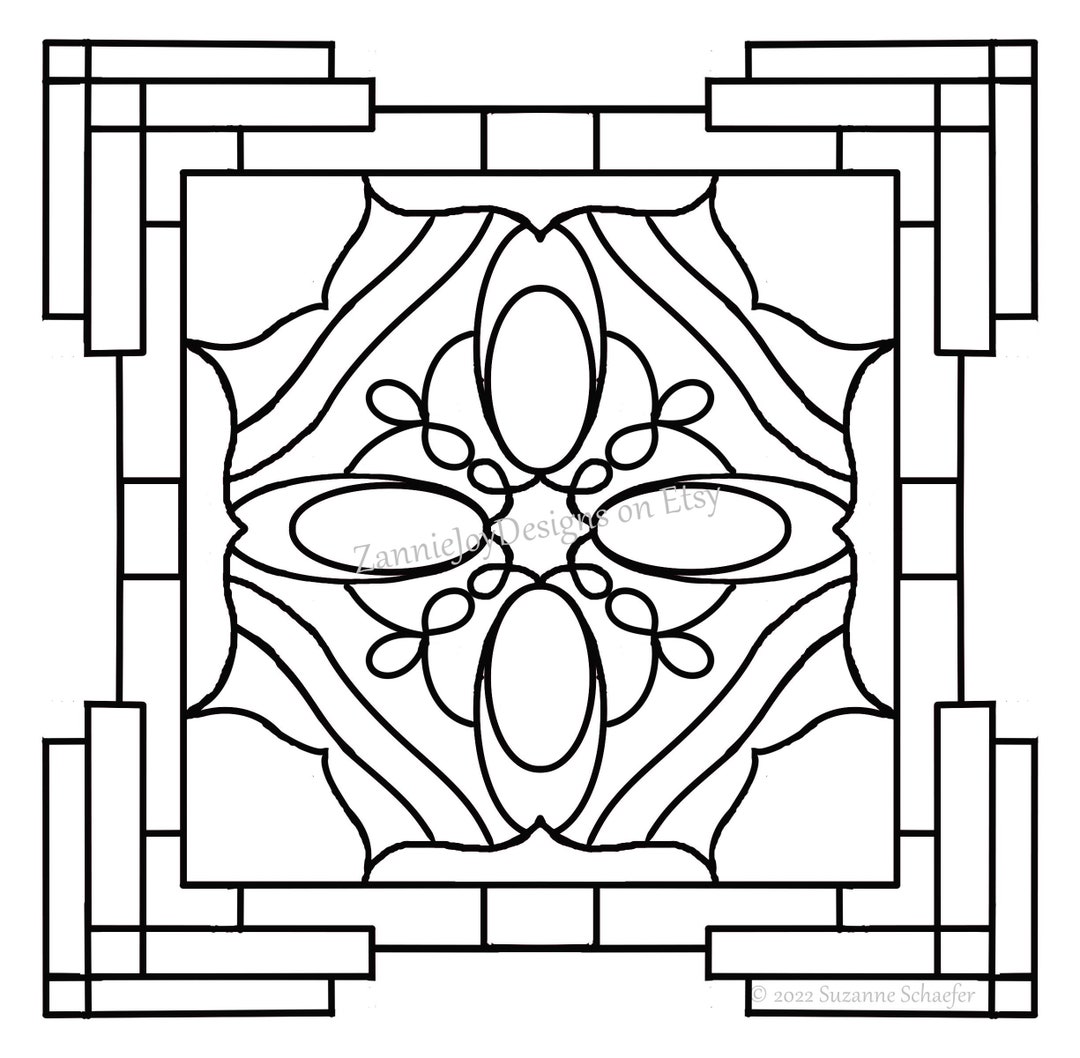 Square Stained Glass Pattern, Instant Download, Printable PDF, Coloring ...