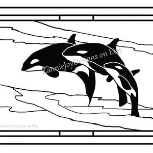 Stained Glass Orca Rectangular Pattern, Instant Download, Killer Whales, Coloring Page
