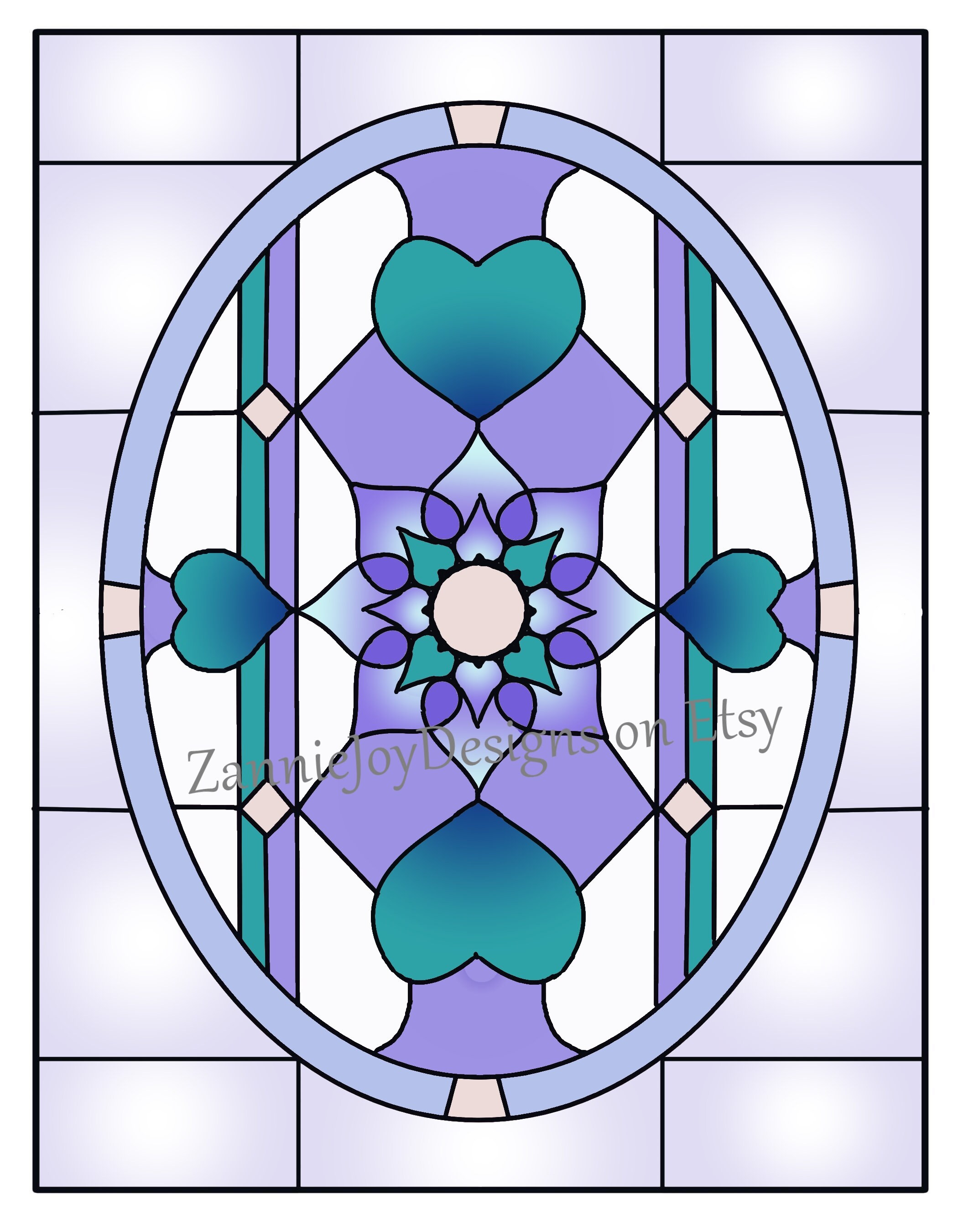 Stained Glass Pattern, Hearts Pattern, Valentine, Instant Download ...