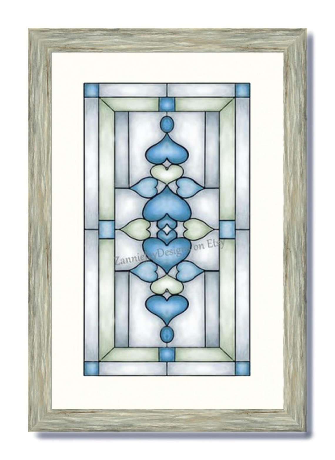 Stained Glass Hearts Pattern, Instant Download, Oblong Heart Print ...