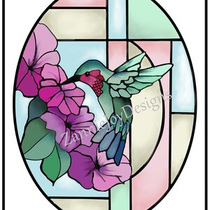 Stained Glass Hummingbird Print, Instant Download, Hummingbird Print, Hummingbird and Purple Flowers,