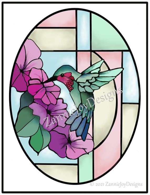 Stained Glass Hummingbird Print Instant Download Hummingbird Etsy