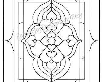 Stained Glass Heart Pattern, Instant Download Valentine, Coloring Page