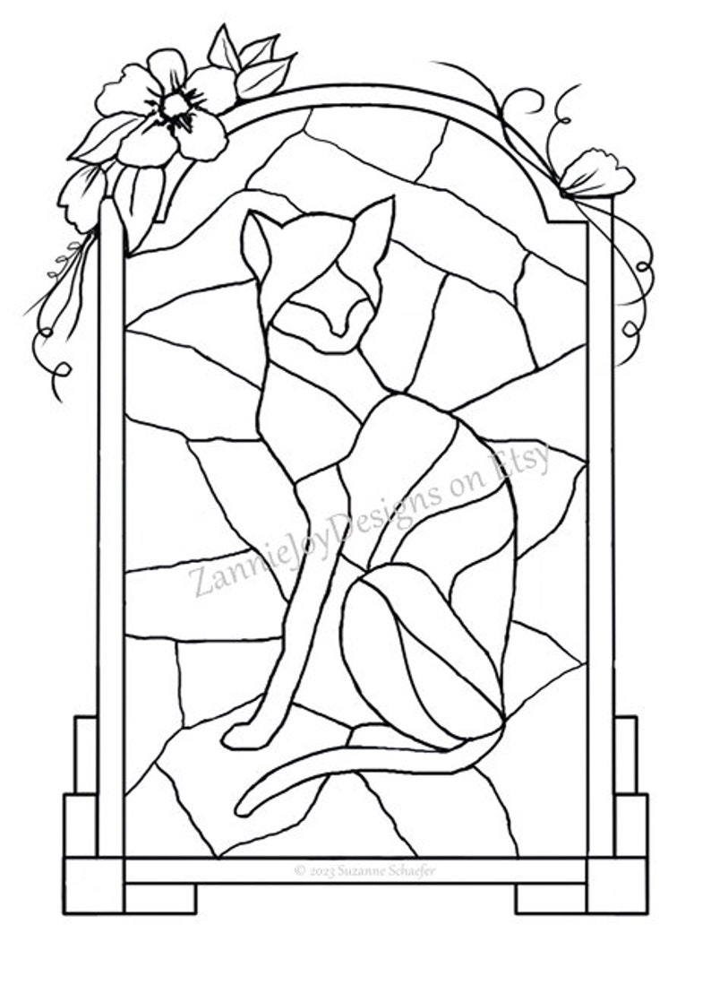 Stained Glass Cat Pattern, Printable Pattern, Coloring Page, Feline Art Etsy