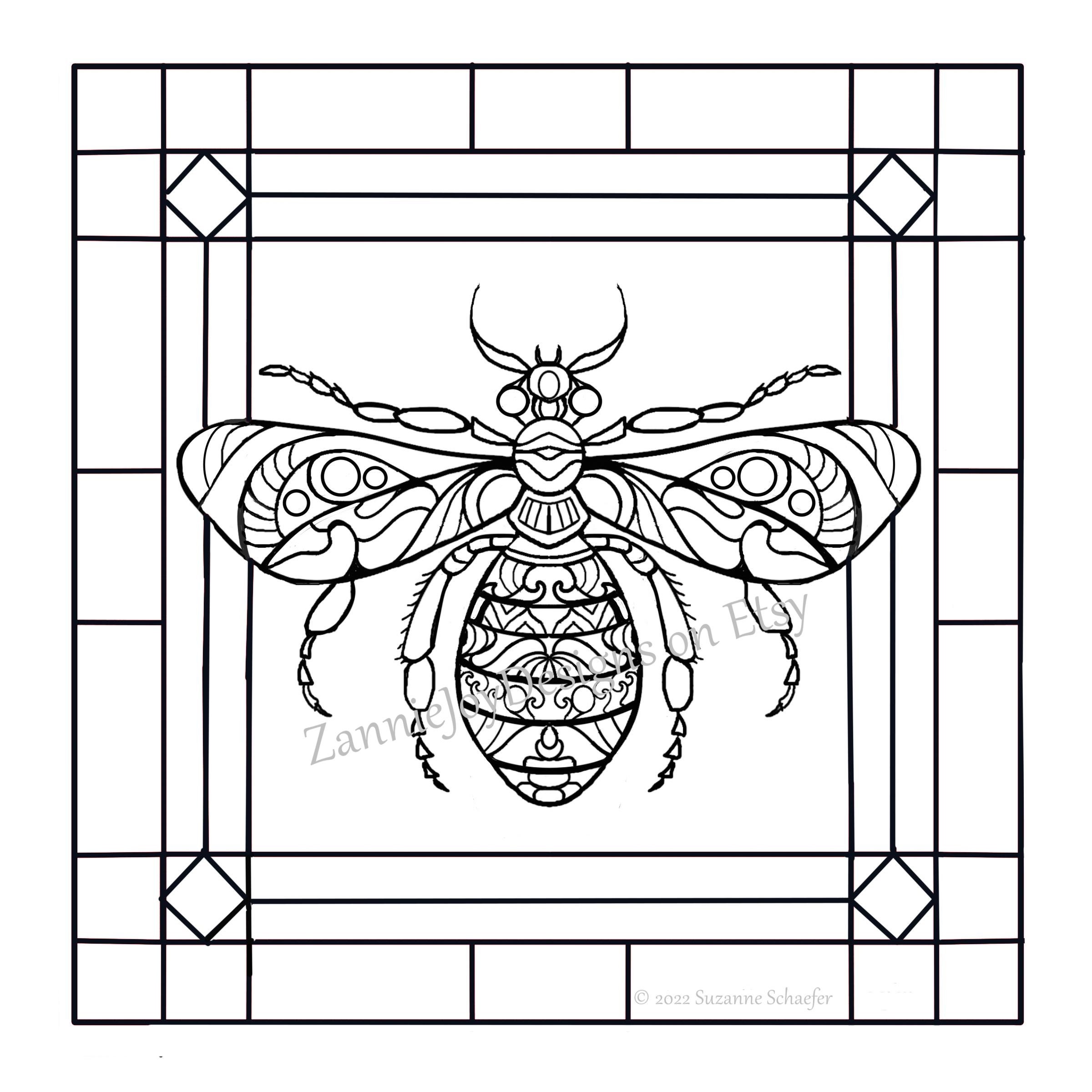 Stained Glass Bee Pattern, Honey Bee Line Drawing, Bumble Bee Print ...