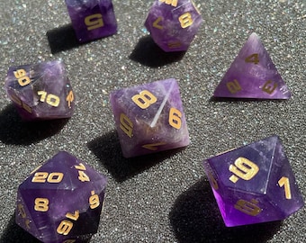 Amethyst 7-Piece Gemstone Polyhedral DnD Dice Set