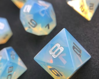Opalite Dice, 7-Piece Glass Polyhedral DnD Dice Set