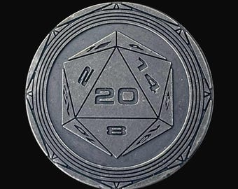 Fate Token – Metal D2 Coin for DnD, Inspiration, Decision, D20 Critical Fail or Success
