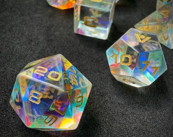 Prismatic Glass, 7-Piece Dichroic Polyhedral DnD Dice Set