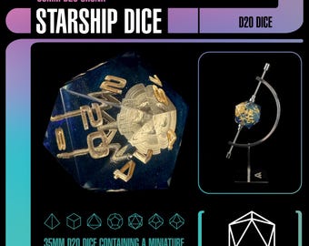 Starship-dobbelstenen, D20-hars met scherpe randen, polyedrische DnD-dobbelstenen 35 mm Chonk