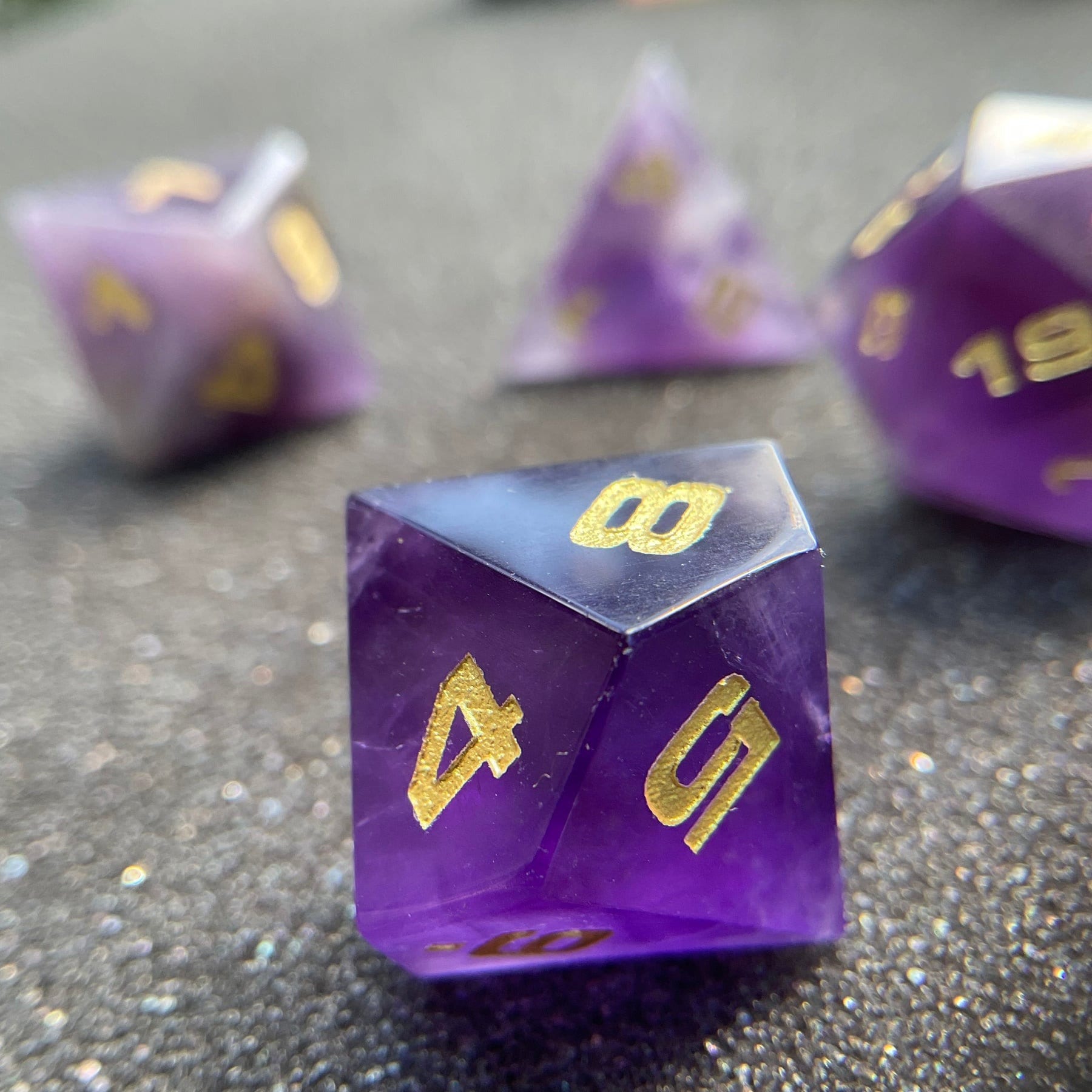 Amethyst 7-Piece Gemstone Polyhedral DnD Dice Set